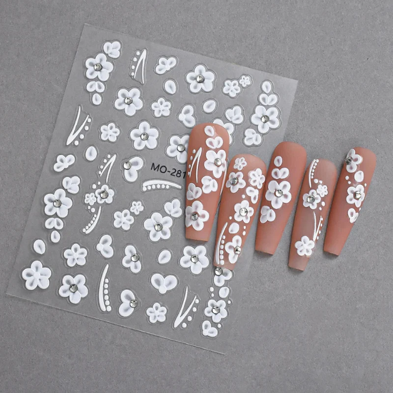 Nail Art Stickers - 3D White Flowers (MO-281)