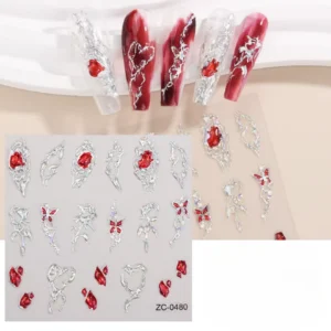 Nail Art Stickers - Silver & Red Ethereal (ZC-0480)